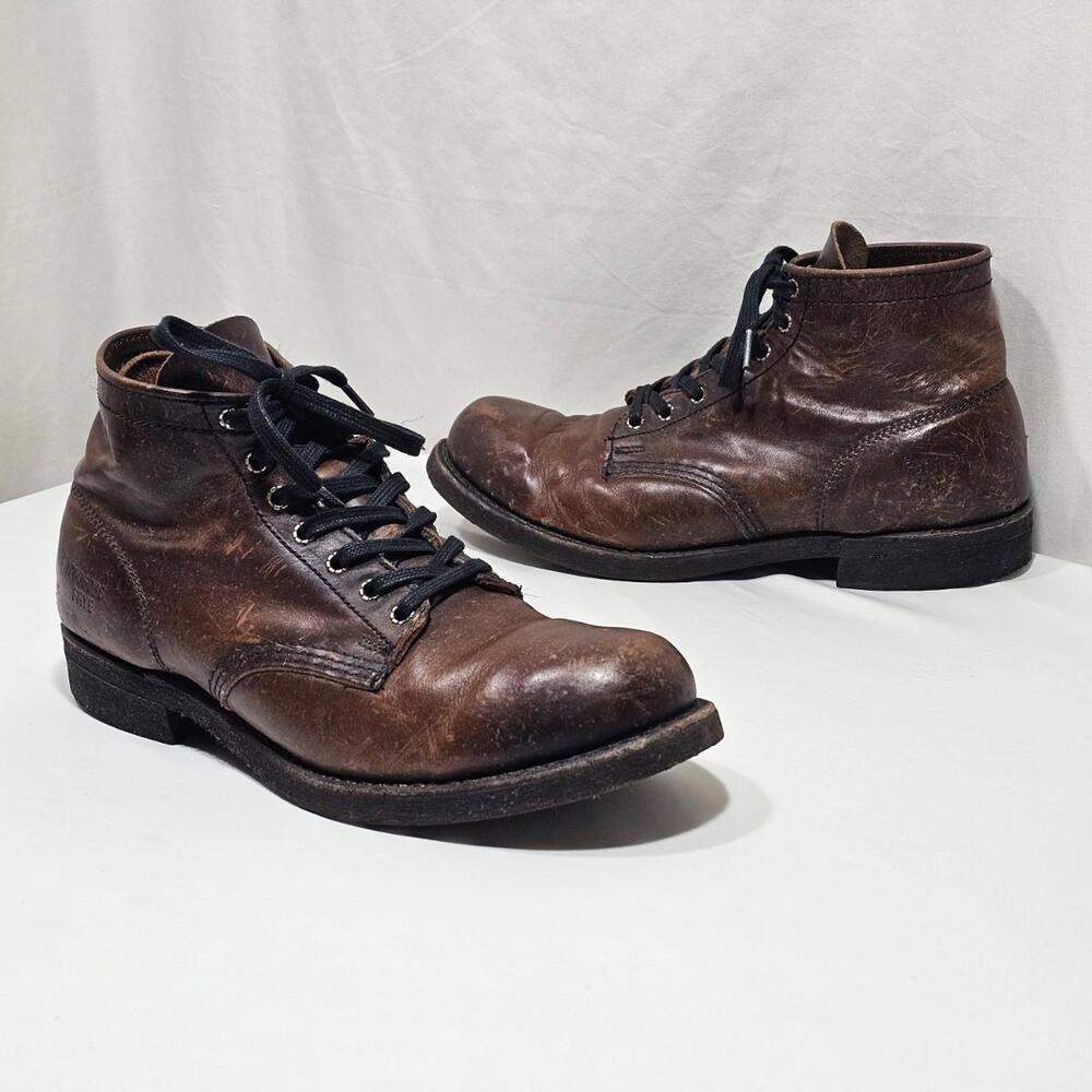 Frye Dark Brown Lace Up Prison Boot Distressed Leather Men’s Size 9.5 (Read) - Picture 2 of 12